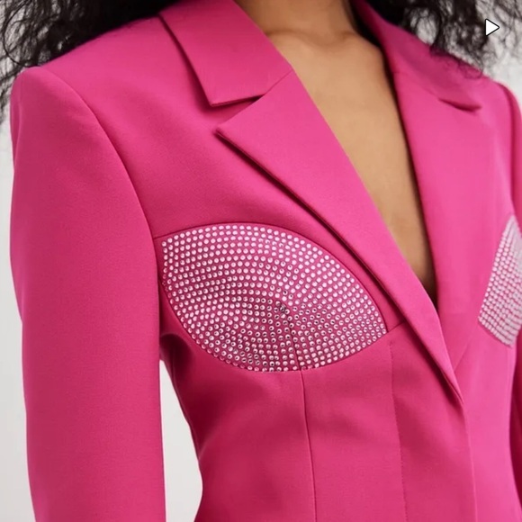 NA-KD PINK STATEMENT LONG BLAZER CRYSTAL DETAILS - Picture 4 of 16